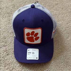 NWT Nike Clemson Rise Cap Trucker Hat - Purple and White with Orange Paw Logo